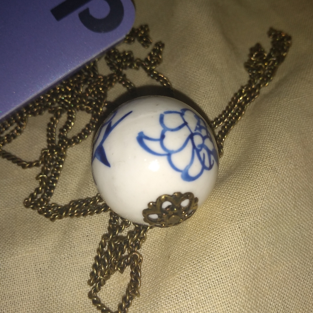NWT 2 Necklaces, Both Long, Claire's, Blue & White Glass Pendant, Gold F… - Picture 7 of 8